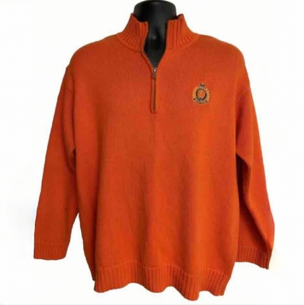 LAUREN RALPH LAUREN LRL Sweater Knit 1/4 Zip Pullover Logo VINTAGE Black Label